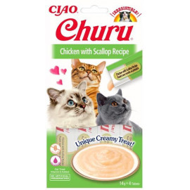 Inaba Churu cat snack Kuře s příchutí hřebenatek 4x 14g