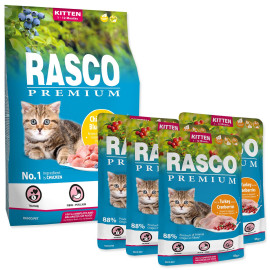 Krmivo Rasco Premium Kitten kuře s borůvkou 2kg + Kapsička Rasco Premium Kitten 85g