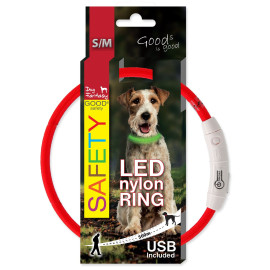 Obojek DOG FANTASY světelný USB červený 45cm 1ks