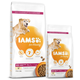 Krmivo IAMS Dog Senior Large Chicken 12kg +DF Glow míček ZDARMA