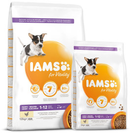 Krmivo IAMS Dog Puppy Small & Medium Chicken 12kg +DF Glow míček ZDARMA
