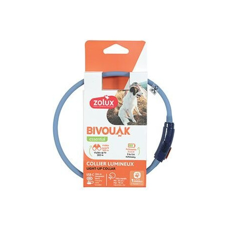 Obojek LED velký BIVOUAK 30-60cm USB modrá Zolux