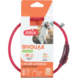 Obojek LED malý BIVOUAK 20-40cm USB červená Zolux
