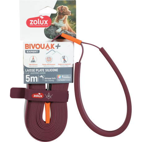 Vodítko pes BIVOUAK ploché,silik.15mm/5m červená Zolux