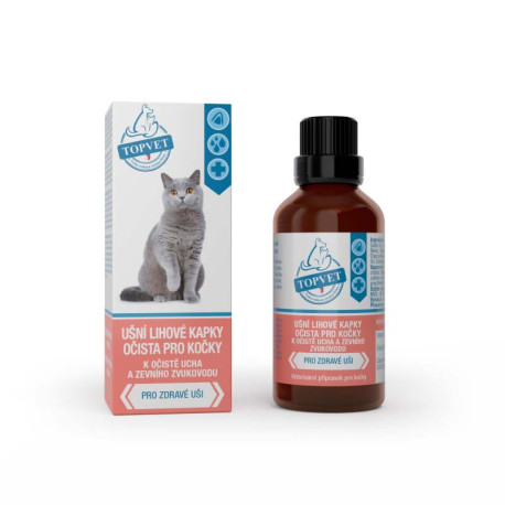 Ušní lihové kapky očista pro kočky TOPVET 50ml