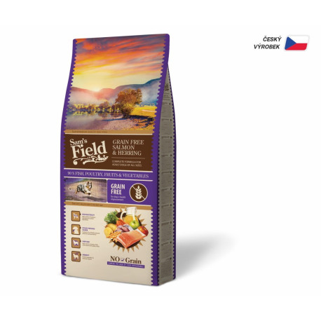 Sam's Field Grain Free Salmon & Herring, superprémiové granule pro psy všech velikostí a plemen, 13 kg ( bez obilovin)