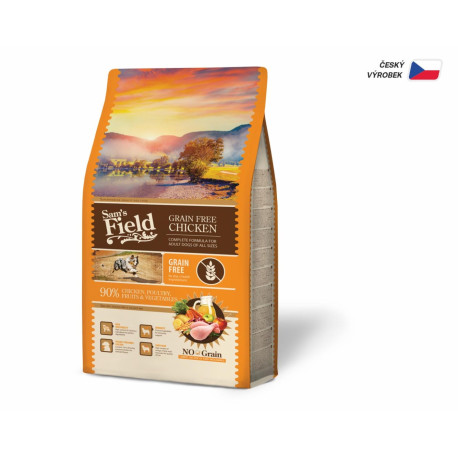Sam's Field Grain Free Chicken, superprémiové granule pro dospělé psy všech velikostí a plemen, 2,5 kg (bez obilovin)