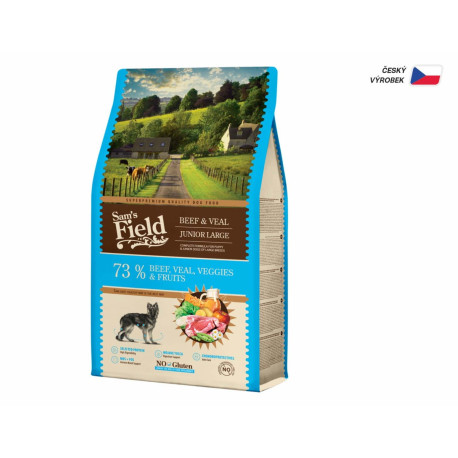Sam's Field Gluten Free Beef & Veal Junior Large,superprémiové granule štěňata a mladé psy velkých plemen, 2,5 kg (bez lepku)