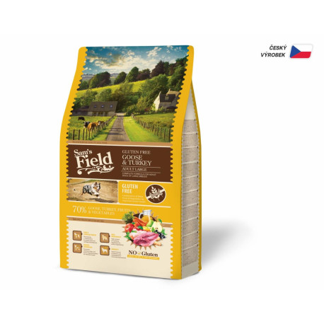Sam's Field Gluten Free Goose & Turkey Adult Large, superprémiové granule pro dospělé psy velkých plemen, 2,5 kg (bez lepku)