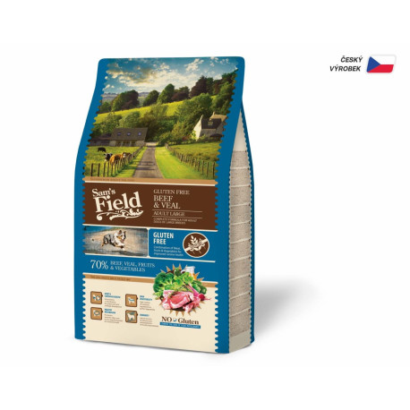 Sam's Field Gluten Free Beef & Veal Adult Large, superprémiové granule pro dospělé psy velkých plemen, 2,5 kg (bez lepku)