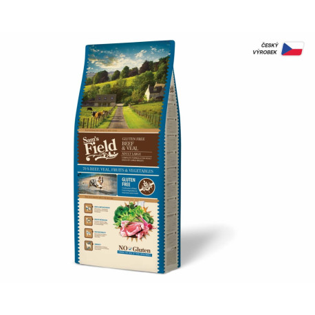 Sam's Field Gluten Free Beef & Veal Adult Large, superprémiové granule pro dospělé psy velkých plemen, 13 kg (bez lepku)