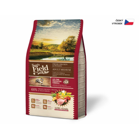 Sam's Field Low Grain Adult Medium Chicken & Potato, superprémiové granule pro dospělé psy, 2,5 kg (bez pšenice)
