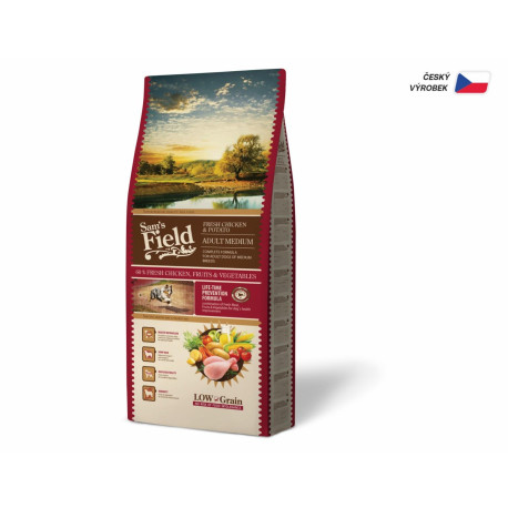 Sam's Field Low Grain Adult Medium Chicken & Potato, superprémiové granule pro dospělé psy , 13 kg (bez pšenice)