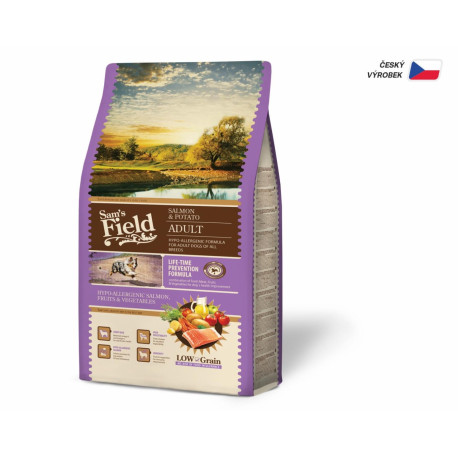 Sam's Field Low Adult Salmon & Potato, hypoalergenní superprémiové granule pro dospělé psy všech plemen, 2,5 kg (bez pšenice)