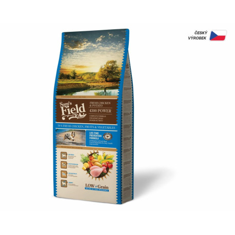 Sam's Field Low Grain 4300 Power Chicken & Potato, superprémiové granule pro dospělé psy  13 kg (bez pšenice)