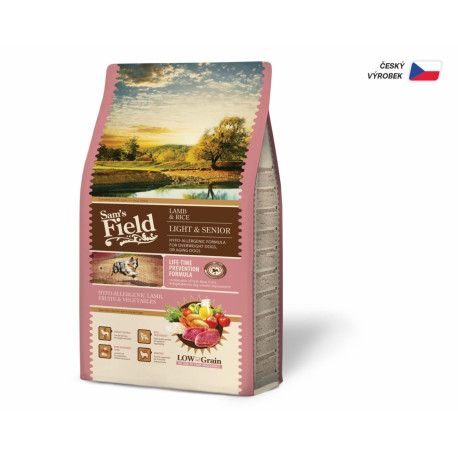Sam's Field Low Grain Light & Senior Lamb & Rice, superprémiové granule pro psy , 2,5 kg (bez pšenice)