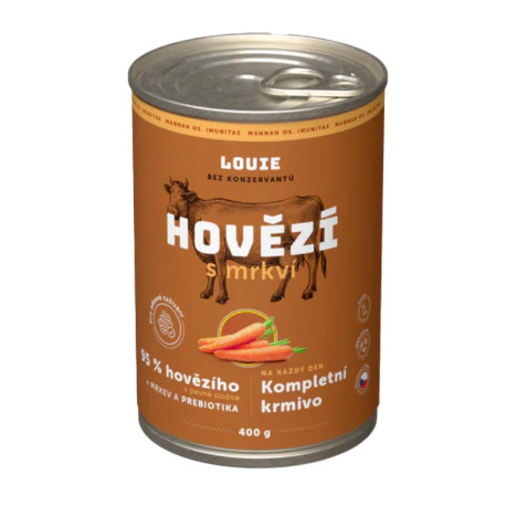 Louie Dog konz. Hovězí s mrkví a prebiotiky 400g
