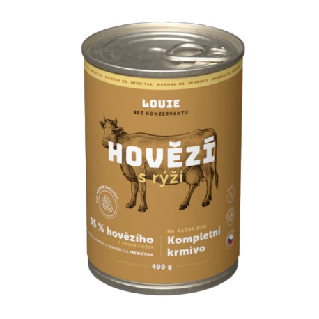 Louie Dog konz. Hovězí s rýží a prebiotiky 400g