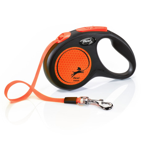 Vodítko FLEXI Neon S pásek 5m/15kg černá/oranžová NEW