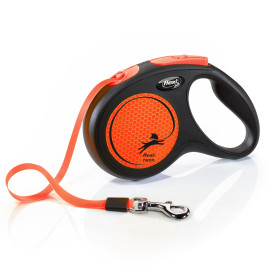 Vodítko FLEXI Neon M pásek 5m/25kg černá/oranžová NEW