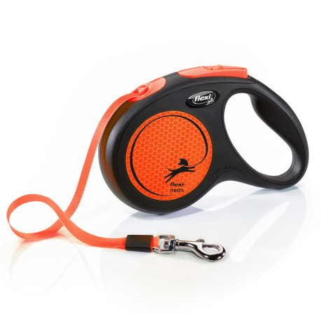 Vodítko FLEXI Neon M pásek 5m/25kg černá/oranžová NEW