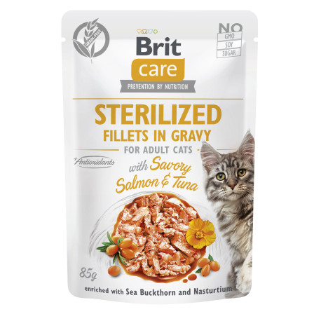 Brit Care Cat Fillets in Gravy Steril. Salmon&Tuna 85g