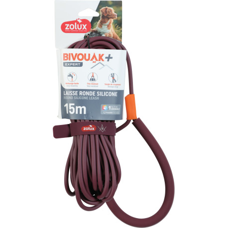 Vodítko pes BIVOUAK kulaté,silik.6mm/15m červená Zolux