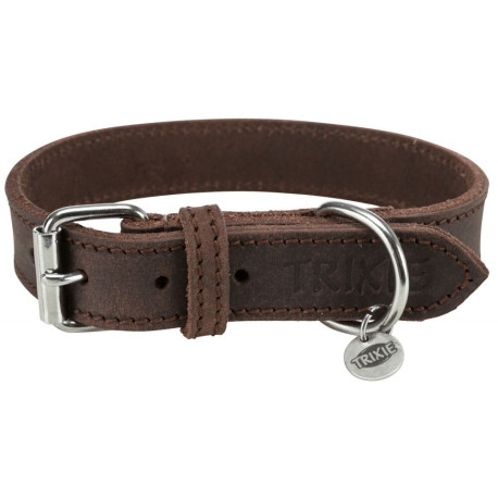Obojek kožený Rustic L 48-56cm/25mm tm.hnědý TR