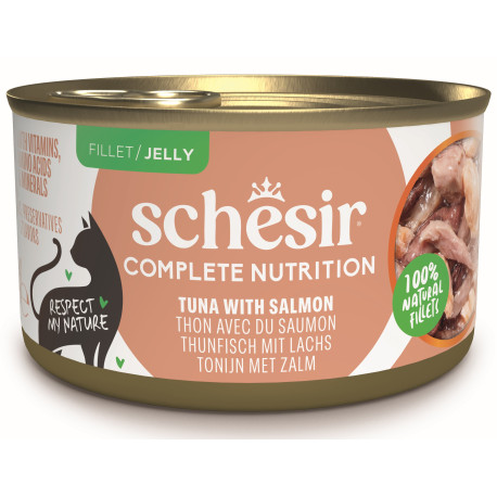Schesir Cat konz.Compl.Nutrition Tuňák+losos želé 85g