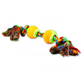 Hračka DOG FANTASY barevná 2 knoty + 2 tenisáky 35 cm 1ks