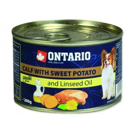 Konzerva ONTARIO Dog Mini Calf, Sweetpotato, Dandelion and Linseed oil 200g