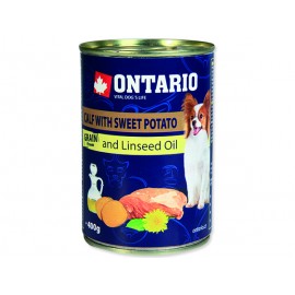 Konzerva ONTARIO Dog Mini Calf, Sweetpotato, Dandelion and Linseed Oil 400g