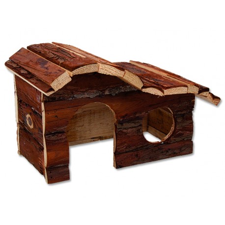 Domek SMALL ANIMALS kaskada dřevěný s kůrou 26,5 x 16 x 13,5 cm 1ks
